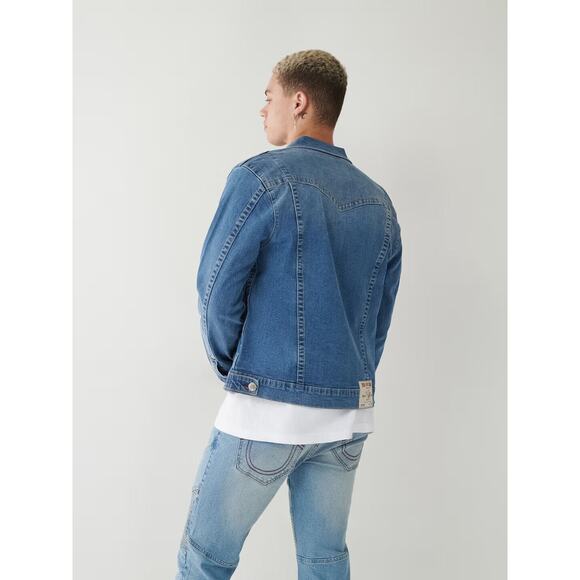 True Religion Men's Jimmy Red Stitch Trucker Denim Jacket - Picture 5 of 6